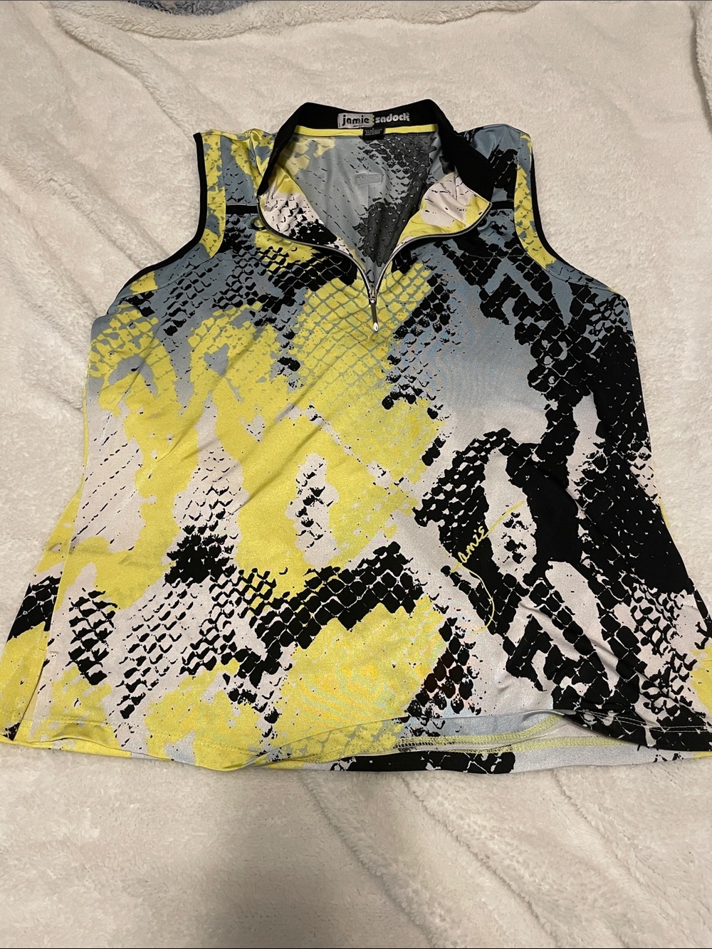 jamie sadock Yellow Black Printed Sleeveless Golf Polo